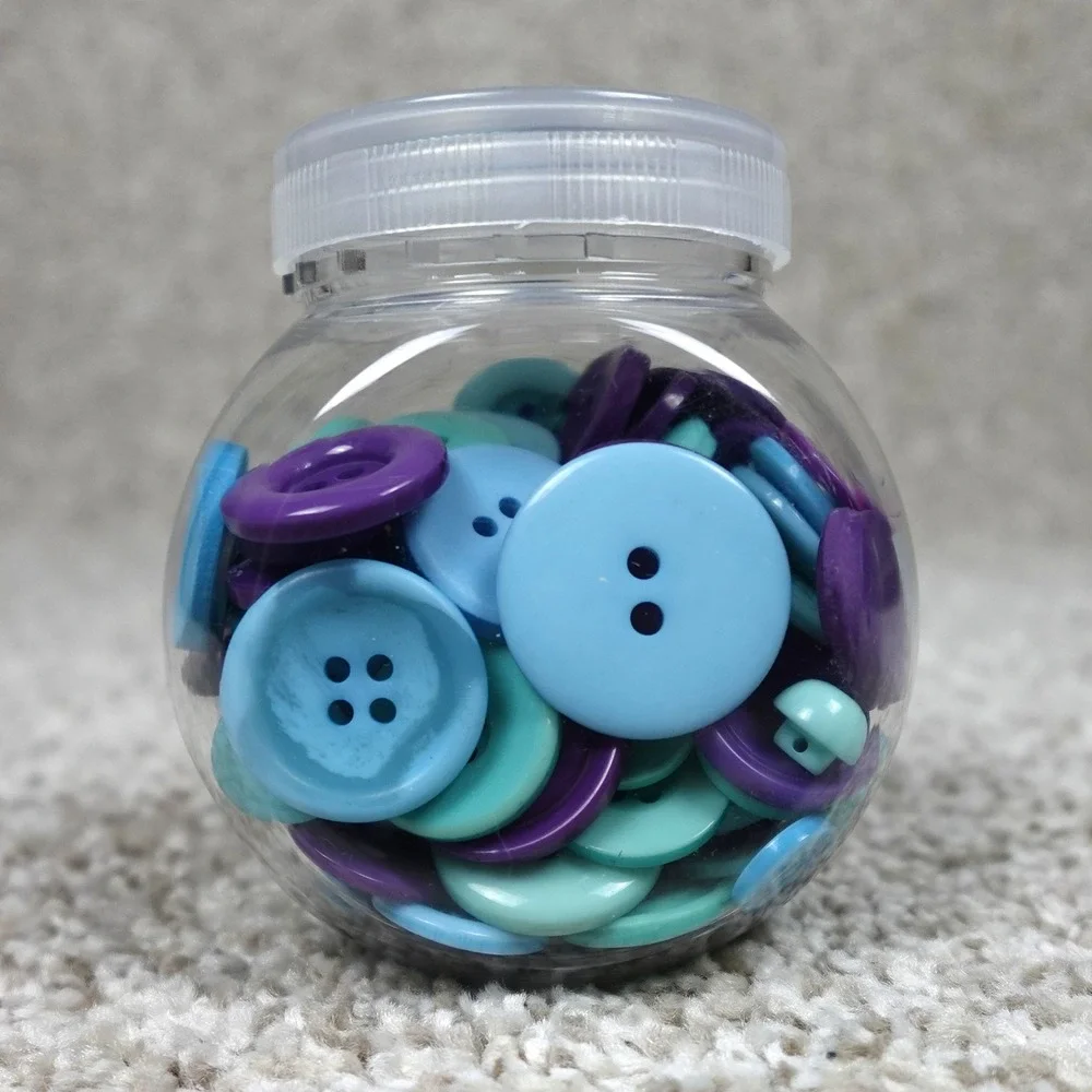 Blue Purple Teal Assorted Craft Buttons 4oz Jar Mixed Sizes 2 & 4 Hole 540001007